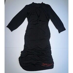 Vintage Apple Bottoms Dress Womens Large Black Sheath Cold Shoulder Sleeves